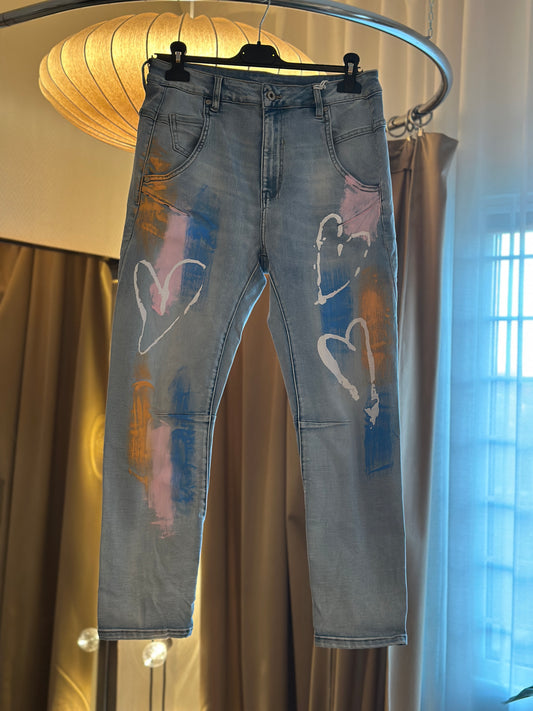Jeans ”heart” med snygga slitningar - Ljus denim