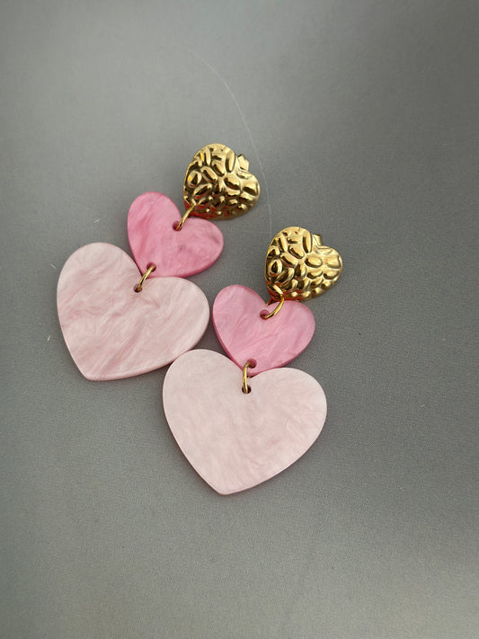 Örhängen hjärtan - Rosa/Vit/Grön