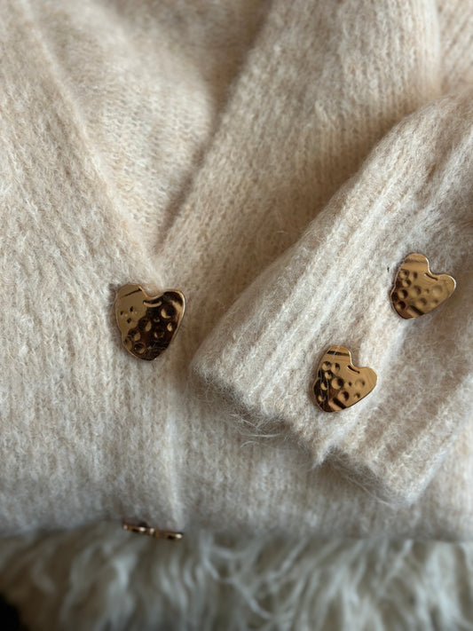 Kofta ”Heart” med hjärtformade guldknappar - Beige