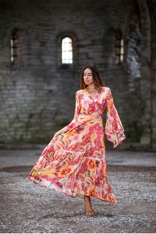 Coconut Milk, Maxi Dress - Orange Big Flower