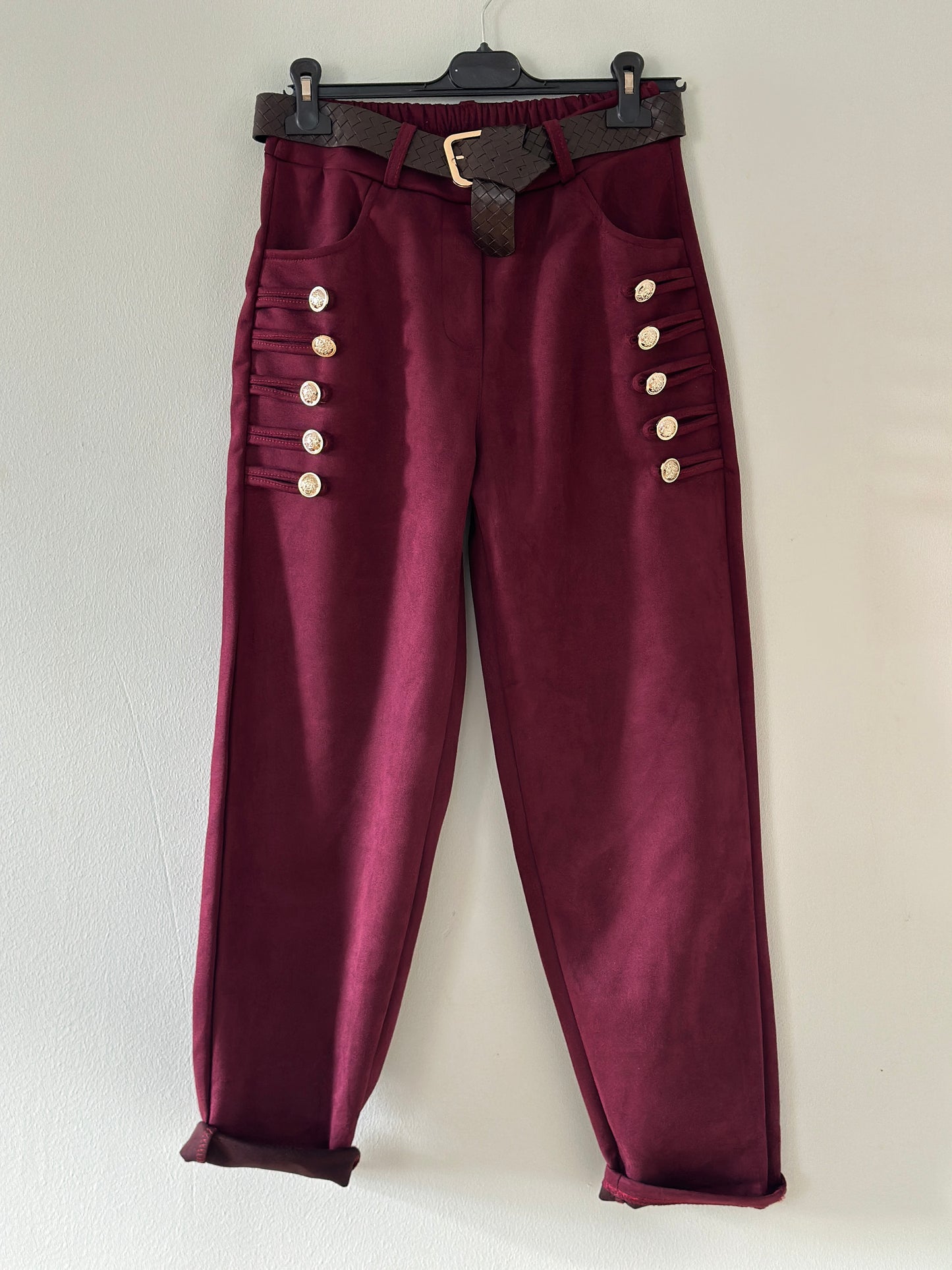 Byxa med guldknappar och resår i midjan - Svart/Brun/Kaki/Camel/Burgundy