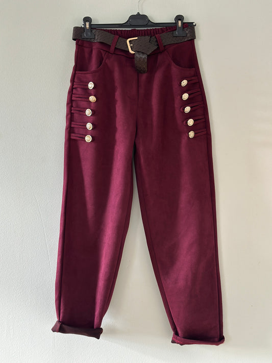 Byxa med guldknappar och resår i midjan - Svart/Brun/Kaki/Camel/Burgundy