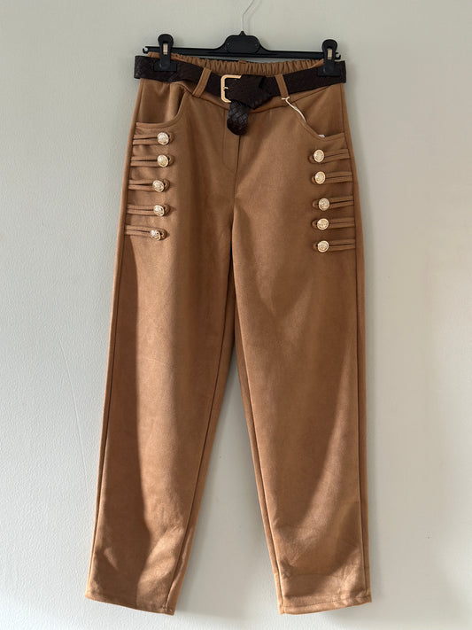 Byxa med guldknappar och resår i midjan - Svart/Brun/Kaki/Camel/Burgundy