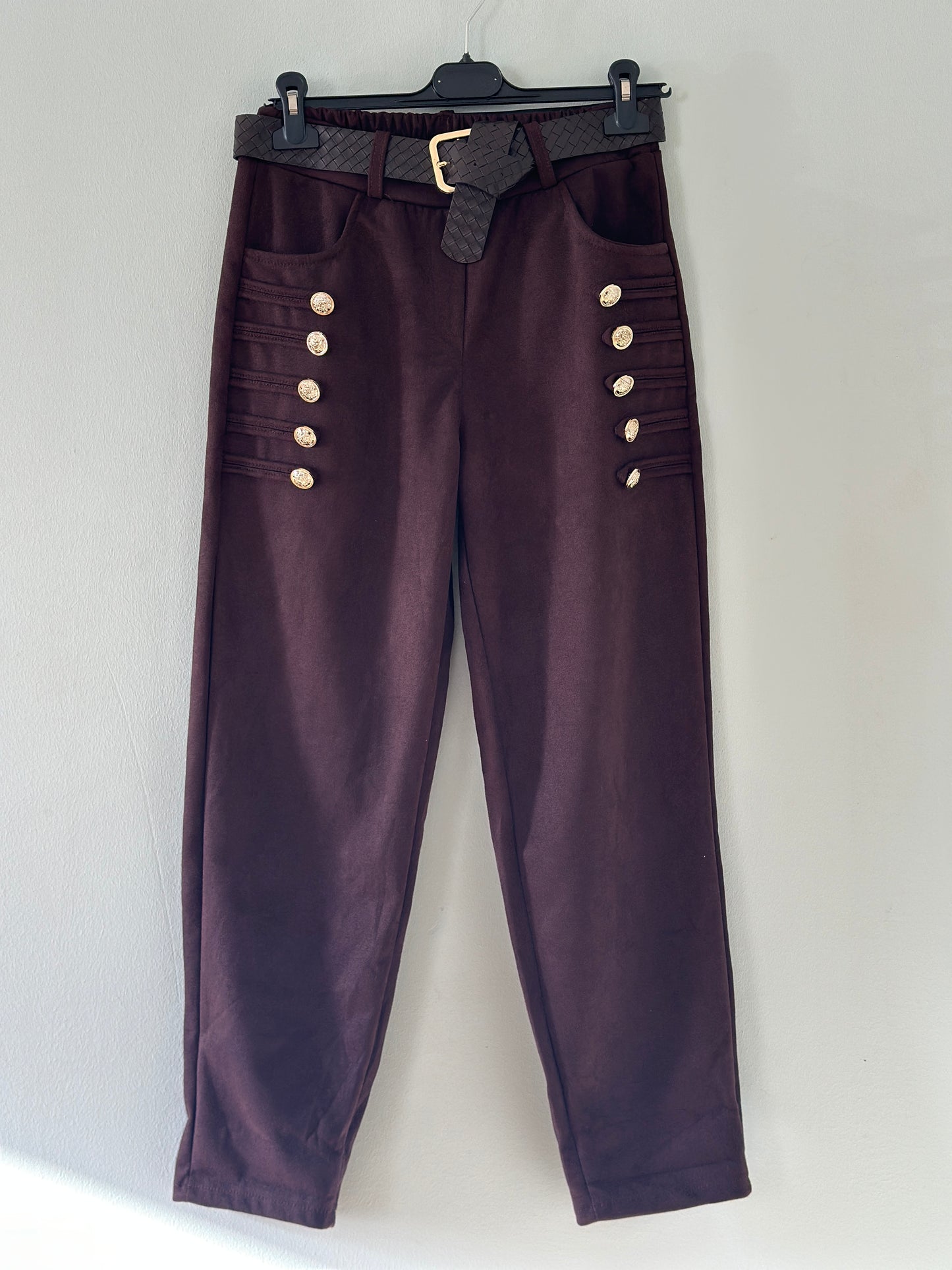 Byxa med guldknappar och resår i midjan - Svart/Brun/Kaki/Camel/Burgundy
