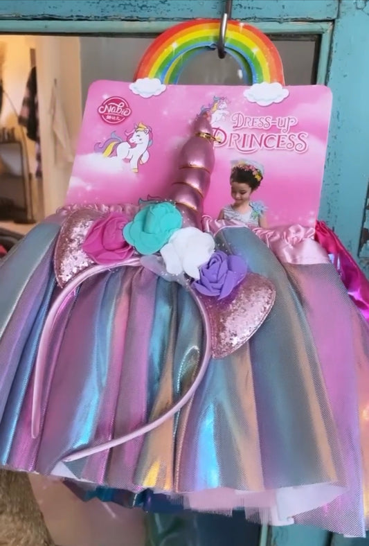 Minisa, Kjol och enhörningsdiadem - Rosa/Lila/Grönt